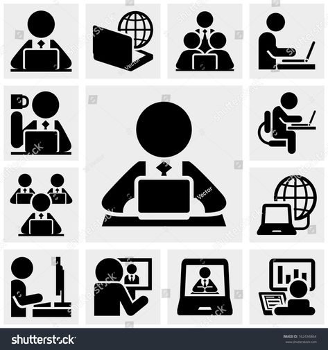 Working on computer vector icons set on gray #Ad , #AD, #vector#computer#Working#gray Working On Computer, Illustration Of People, Work Icon, Resume Icons, Pictogram Design, Computer Vector, Study Interior Design, People Icon, Computer Icon