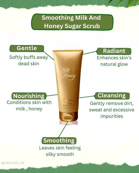 Gently exfoliates with sugar particles, while milk and honey 🍯✨hydrate and nourish for irresistibly soft, glowing skin. Pamper yourself with nature's finest ingredients today. #oriflame #skincaretips #milkandhoneyoriflame #selflove #beautyessentials #beautytips #healthyskin #followforfollowback #trending #exfoliate Honey Sugar Scrub, Oriflame Beauty Products, Pamper Yourself, Milk Honey, Skin Secrets, Milk And Honey, Natural Glow, Beauty Essentials, Body Scrub