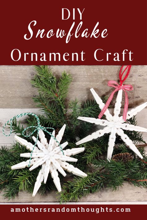 DIY snowflake ornament craft #clothespin Snowflake Craft For Kids, Clothespin Snowflake, Clothespin Christmas, Snowflake Ornaments Diy, Time Craft, Diy Snowflake, Homeschooling Curriculum, Snowflake Craft, Simple Snowflake