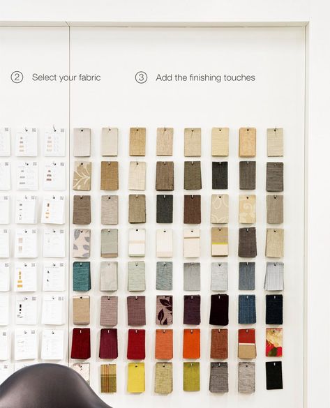 Fabric Swatch Display, Seasonal Room, Jenny Jones, Fabric Tiles, Product Card, Sound Panel, Cmf Design, Warehouse Design, Material Board