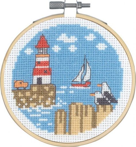 Permin?Lighthouse Cross Stitch Kit - 10cm Wood Embroidery, Hand Embroidery Kits, Light House, Counted Cross Stitch Kits, Needlepoint Kits, Easy Breezy, Stitch Kit, Embroidery Techniques, Cross Stitch Kits