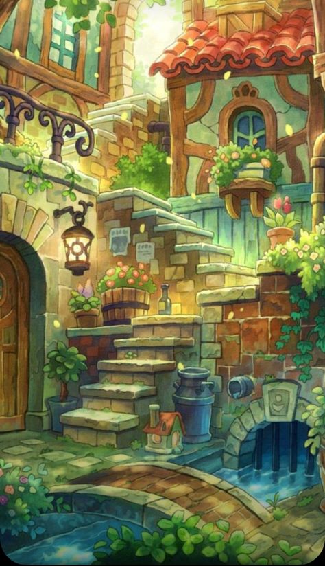 Cottage Concept Art, Cute Scenery, Fantasy Cottage, Fantasy Wallpaper, Fantasy City, Fantasy Setting, Fantasy Art Landscapes, Fantasy Concept Art, Environment Design