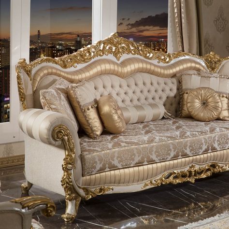 "Topkapi Sofa" Discover the luxury of Europe in the United States! Our furniture is made from top-quality European materials. -We deliver, handle & install anywhere in the USA -Store Address: 3226 Hillcroft St, Houston, TX, USA -Got questions? Book a Facetime chat with our designers for help. -Want to pay in installments? Contact us for interest-free options. -Upgrade your home with our stylish European-inspired furniture! -Ali Guler Furniture aligulerfurniture.com #furnituredesign #... Fancy Living Rooms, Classic Sofa Sets, Furnitur Ruang Keluarga, European Decor, Baroque Furniture, Cheap Sofas, Gold Furniture, Sofa And Loveseat Set, Luxury Furniture Design