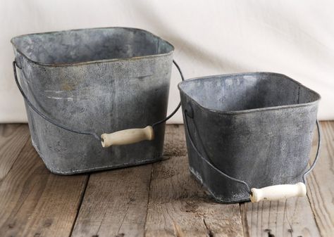 Flower Shop Pails with Handles (Set of 2) $19. Great for kids to pick fruit from garden Fashion Centerpieces, Vintage Lampshades, Galvanized Decor, Metal Pail, Galvanized Buckets, Metal Bucket, Monogram Decal, Flea Market Finds, Floral Supplies