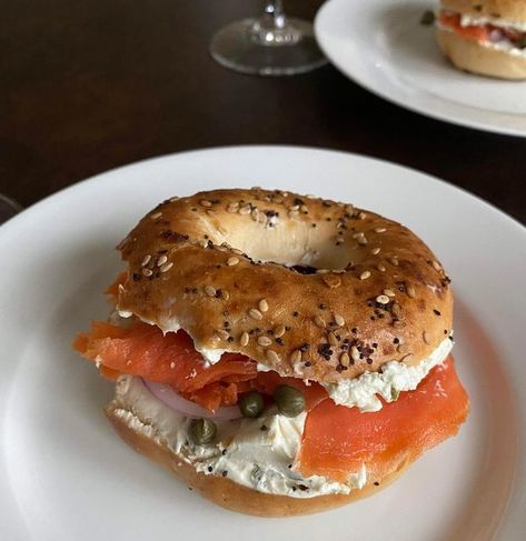 PharmaSue on Instagram: "🥯 Started the day off with a Smoked Salmon, Cream Cheese, and Capers Bagel 🍯 🧄 🐟 Ended the evening with a honey and garlic broiled salmon filet #nationalsalmonday" Bagels With Smoked Salmon, Bagel Cream Cheese Salmon, Bagel With Lox And Cream Cheese, Smoked Salmon Aesthetic, Bagel With Salmon, Smoked Salmon Cream Cheese Bagel, Bagel With Salmon And Cream Cheese, Salmon Bagel Sandwich, Smoked Salmon Meals