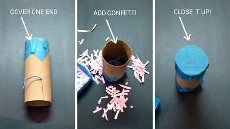 Toilet Paper Roll Confetti Poppers, Diy Poppers, Diy Party Poppers, How To Make Confetti, Crafts With Kids, Confetti Gender Reveal, Confetti Poppers, Diy Confetti, Party Poppers