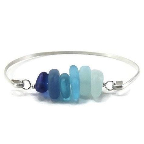 Silver Ombre, Silver Jewelry Diy, Sea Glass Ring, Sea Glass Bracelet, Glass Bangles, Beachglass Jewelry, Blue Sea Glass, Fun Jewelry, Glass Bracelet