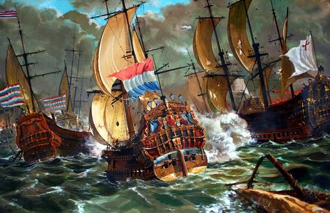 Four Days Fight - Naval battle between Dutch and English forces. Anglo-Dutch War. Tall Ships Art, Anglo Dutch Wars, Age Of Sail, Naval Battle, Maritime Painting, Navi A Vela, Sea Pictures, Old Sailing Ships, Ship Of The Line