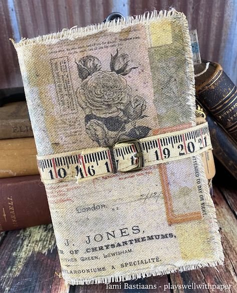 No Sew Junk Journal Binding, Tim Holtz Junk Journals, Tim Holtz Fabric Journal, Diy Fabric Journal Cover, Junk Journal Closures Ideas, Sewing Junk Journal Ideas, Fabric Art Journal, Journal Closures Ideas, Junk Journal Closure Ideas