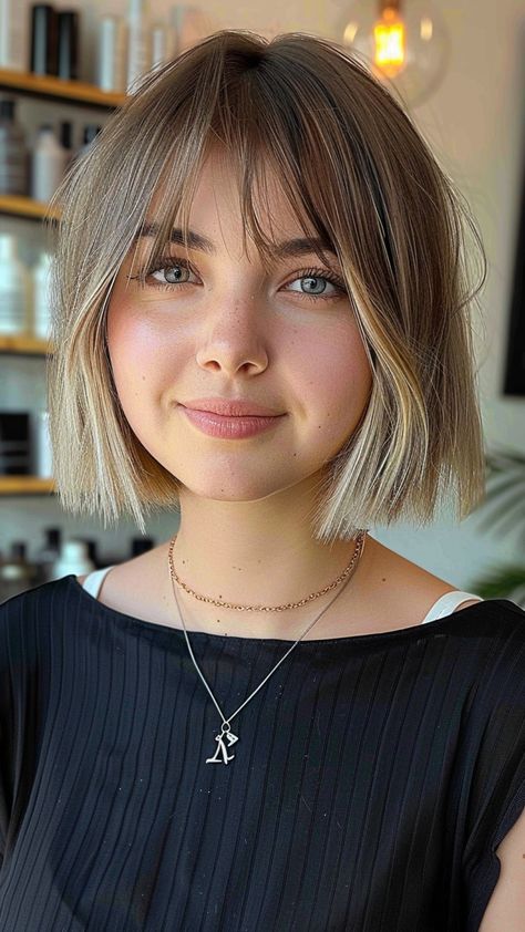 22 Modern Hairstyles for Girls with Massive Foreheads- #Big #Fashionable #Foreheads #Hairstyles #Women Check more at https://howcandothis.com/hairstyleideas/22-modern-hairstyles-for-girls-with-massive-foreheads/ Short Bob And Bangs Hairstyles, Wispy Bangs With Bob Haircut, Short Hairstyle Bangs Women, Long Bob With Bangs Straight Hair, Bob Hairstyles Fringe, Short Hairstyle Women Big Forehead, Bob Bangs Round Face, Bob And Fringe Hairstyles, Light Brown Bob With Bangs