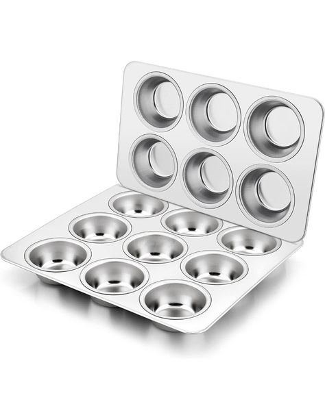 Herogo 2 Pack Stainless Steel Muffin Pan Tin for Baking, 6-Cup and 9-Cup Metal Nonstick Cupcake Molds Tray Set for Making Egg Muffin, Easy to Clean & Quick Release, Oven & Dishwasher Safe Sausage Egg Muffins, Muffin Top Pan, Sausage Muffins, Egg Muffin, Cupcake Pans, Cupcake Mold, Individual Desserts, Muffin Pans, Baking Muffins