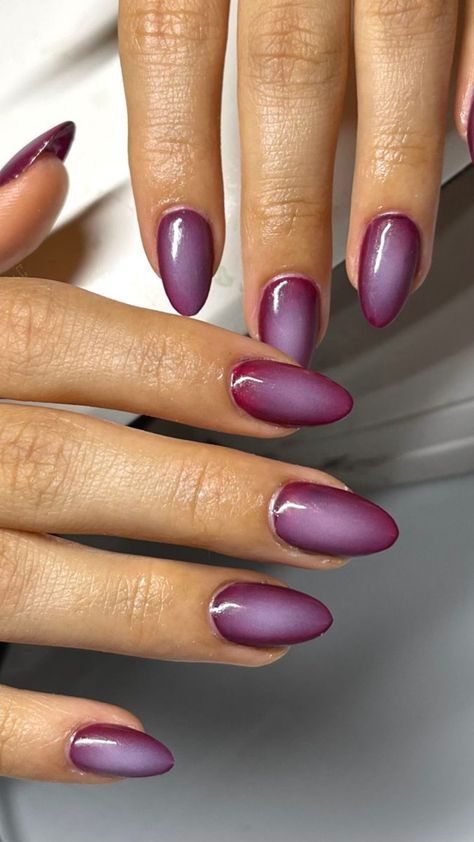 Plum Color Nails Designs, Dark Purple Aura Nails, Aura Nails Fall Colors, Aura Nails Fall, Fall 24 Nails, Plum Chrome Nails, Plum Nail Designs, Purple Red Nails, Purple And Red Nails