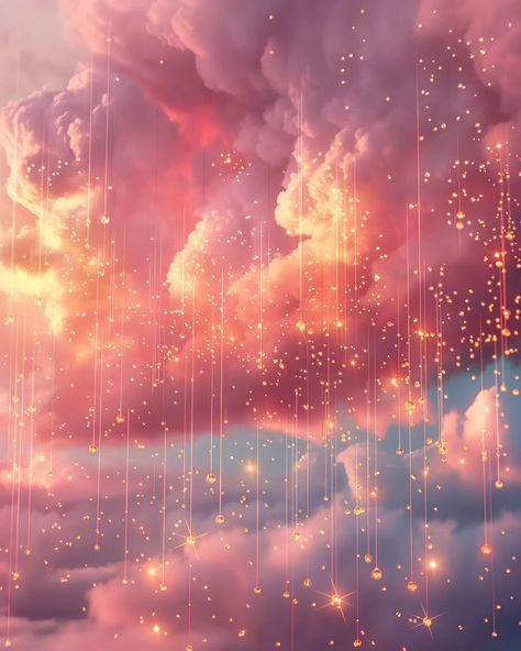 Pink Rain Aesthetic, Gold And Pink Aesthetic, Princess Aesthetic Wallpaper, Cloudy Wallpaper, Pink Kids Bedrooms, Its Raining, Cute Images For Wallpaper, Pink Rain, Pink Magic