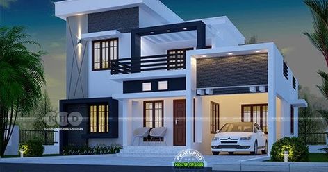 1750 square feet 4 bedroom awesome modern box model house plan by Dream Form from Kerala. Model House Design, Modern Home Elevation, Modern Village, 3 Storey House Design, Beautiful Modern Homes, 2 Storey House Design, House Roof Design, Small House Elevation Design, Kerala House Design