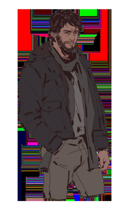 Male Survivor Art, Salt And Pepper Hair Character Art, Apocalypse Man Concept Art, Modern D&d Characters, Male Apocalypse Character, Zombie Apocalypse Character Art Male, Male Detective Art, Male Police Officer Character Design, Rugged Character Design