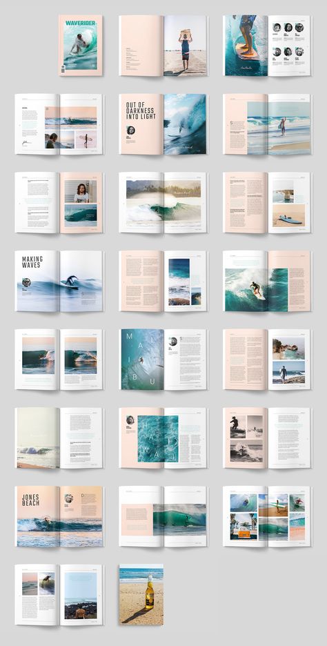 WAVERIDER MAGAZINE by ThomasMakesStuff on @creativemarket Magazine Layout Design Creative, Creative Editorial Design, Magazine Grid, Layout Editoriale, Magazine Editorial Design, Design De Configuration, Editorial Design Magazine, Layout Portfolio, Layout Editorial