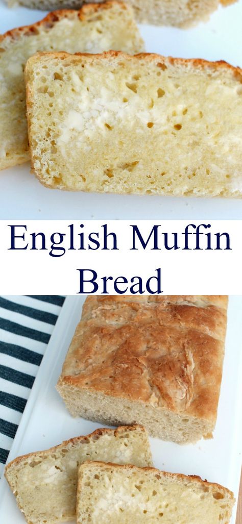 No-knead yeast bread recipe for English Muffin Bread. A delicious breakfast bread that's easy to make! Breakfast English Muffins, English Muffin Bread Recipe, Bread Machines, Pantry Meals, English Muffin Bread, Beautiful Baking, Homemade English Muffins, British Recipes, Homemade Breads