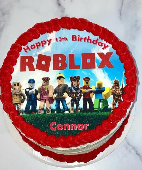 Roblox Sheet Cake, Tort Roblox, Cake With Edible Image, Roblox Birthday Cake, Round Birthday Cakes, Party Image, Roblox Party, 7th Birthday Cakes, Edible Image Cake Topper