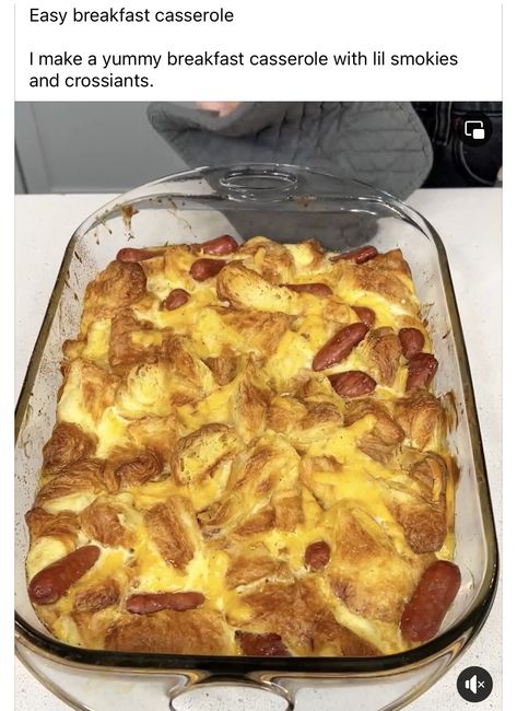 Justine Kameron Breakfast, Lil Smokies Recipes Dinner, Justine Kameron Cooking, Whole Breakfast, Lil Smokies Recipes, Justine Kameron, Breakfast Casserole With Bread, Foods Breakfast, Smokies Recipe