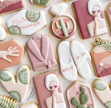 Cucumber Cookies Decorated, Spa Cookies Decorated, Arizona Cookies, Bach Cookies, Spa Bachelorette Party Ideas, Arizona Vibes, Royal Icing Recipes, Spa Bachelorette, Spa Cookies