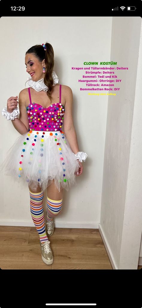 Candy Clown Costume, Diy Candy Land Costumes, Smarties Costume, Candyland Couture, Candy Land Costumes, Candy Halloween Costumes, Candy Costume, Rainbow Costumes, Dulces Halloween