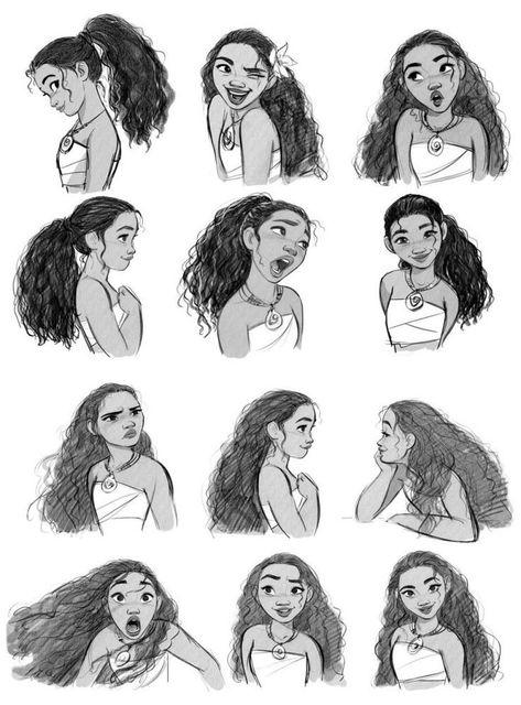 Moana Facial Expressions, Disney Character Reference, Disney Style Illustration, Disney Princess Character Design, Moana Expressions, Moana Illustrations, How To Draw Disney Style, Moana Character Design, Disney Characters Sketches