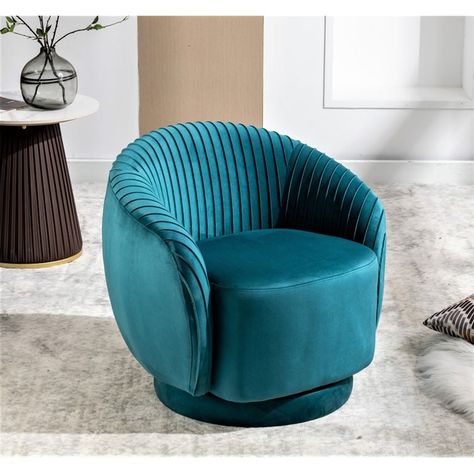 Modern Barrel Swivel Chair with Plush Velvet Upholstery and Smooth 360° Rotation Round Accent One-Seater Sofa - Bed Bath & Beyond - 40721045 Barrel Swivel Chair, Container Furniture, Reading Nook Chair, Round Swivel Chair, Comfy Reading Chair, Sofa For Living Room, Swivel Barrel Chair, Sitting Position, Bedroom And Office