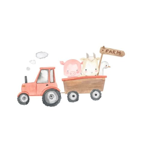 Vector tractor with animals, farm illust... | Premium Vector #Freepik #vector #cute-watercolor #watercolor-baby #set #cartoon Watercolour Farm Animals, Watercolor Tractor, Cartoon Tractor, Watercolor Farm Animals, Farm Watercolor, Tractor Clipart, Farm Illustration, Tractor Drawing, Farm Cartoon