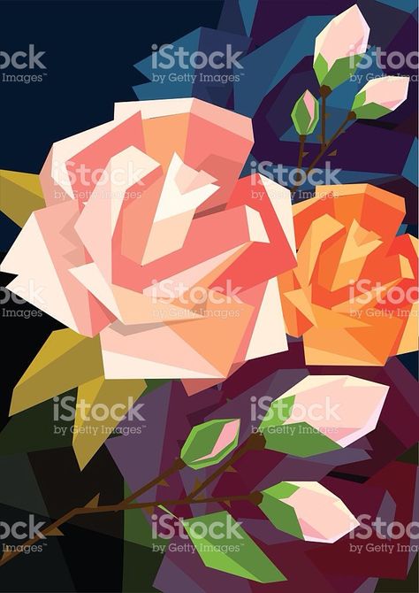 Art Cubism, Rose Sketch, Acrylic Painting Inspiration, Art Alevel, Geometric Rose, Polygon Art, Rose Varieties, Geometric Design Art, Flower Painting Canvas