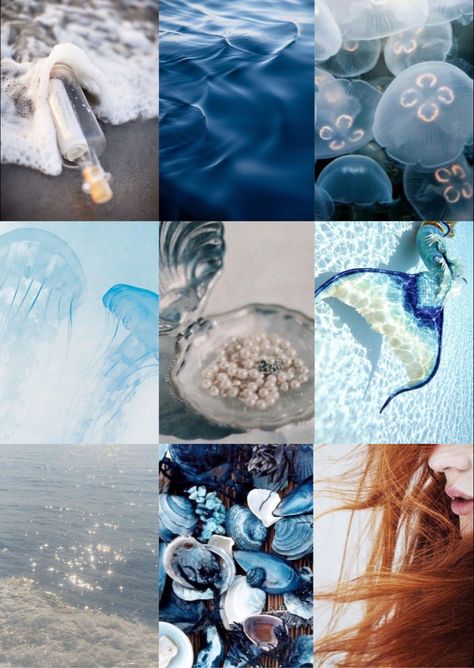 Mood Board Theme Ideas, Beach Mood Board Aesthetic, Mermaid Inspiration Board, Water Mood Board, Ocean Mood Board Fashion, Ocean Mood Board, Ocean Theme Mood Board, Nature Mood Board, Deep Sea Moodboard