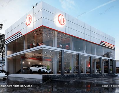 Car Dealership Design Exterior, Auto Showroom Design, Car Showroom Exterior, Car Showroom Design Exterior, Car Showroom Interior Design, Car Showroom Plan, Mg Motors, Automobile Showroom Design, Car Dealership Design