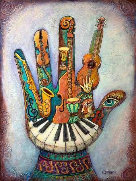 Modern Abstract Art Geometric, Whimsical Art Paintings, Instruments Art, Music Art Print, Music Illustration, Music Painting, Celestial Art, Music Artwork, Musical Art