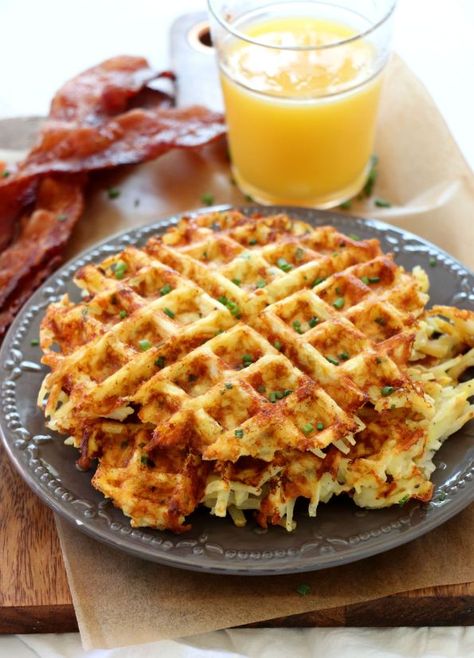 Cheesy Waffled Hash Browns Hash Brown Waffles, Hashbrown Waffles, Breakfast Sides Dishes, Waffle Iron Recipes, Breakfast Sides, Waffle Maker Recipes, Savory Waffles, Hash Brown, Hash Browns