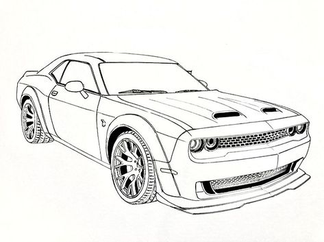 Auto Aesthetics: Pinning the Finest in Car Design Dodge Charger Coloring Pages, Hellcat Tattoo Designs, Hellcat Charger Drawing, Hellcat Challenger Drawing, Dodge Challenger Outline, Dodge Hellcat Drawing, Dodge Charger Hellcat Drawing, Dodge Demon Drawing, Dodge Challenger Painting