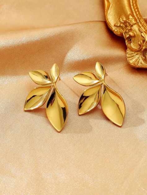 Leaf Design Stud Earrings | SHEIN USA Earring Jackets, Gold Collar, Modern Earrings, Metal Earrings, Polymer Clay Crafts, Leaf Design, Clay Crafts, Faux Pearl, Unique Designs