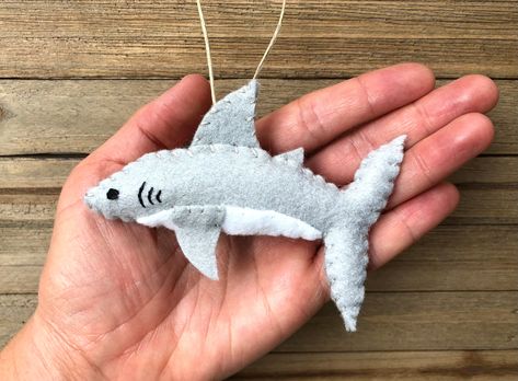 Shark Ornament, Shark Christmas, Twig Tree, Hemp Twine, Personalized Ornaments, Felt Ornaments, Memory Lane, Embroidery Floss, Felt Crafts