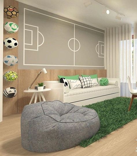 Soccer Themed Bedroom, Soccer Bedroom, Soccer Room, Football Bedroom, Football Rooms, Teenage Boy Room, Boys Bedroom Makeover, Big Boy Bedrooms, Room Decor Aesthetic