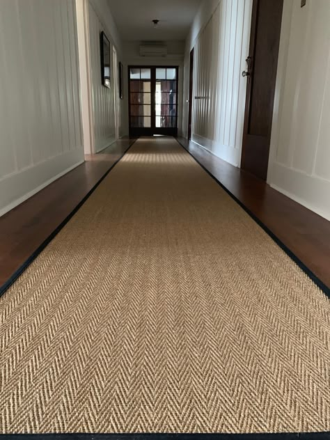 Our classic sisal weave, Astute, in a sophisticated herringbone structure as a hallway runner. Long Rug Hallway, Sisal Runner Hallway, Entrance Runner Rugs, Carpet Runner Hallway, Long Entryway Rug, Hall Rugs Runners, Hall Runners Hallways, Runner In Hallway, Carpet Hallway Ideas