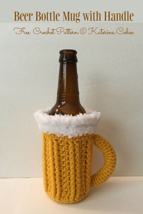 Beverage Beer Can Bottle Cozy Free Crochet Patterns - DIY Magazine Beer Stein Crochet Pattern, Crochet Beer Bottle Cozy Pattern Free, Beer Can Cozy Crochet Free Pattern, Crochet Beer Holder, Beer Cozy Crochet Pattern, Crochet Coozies Beer, Crochet Can Cozy Free Pattern, Manly Crochet, Crochet Beer Cozy