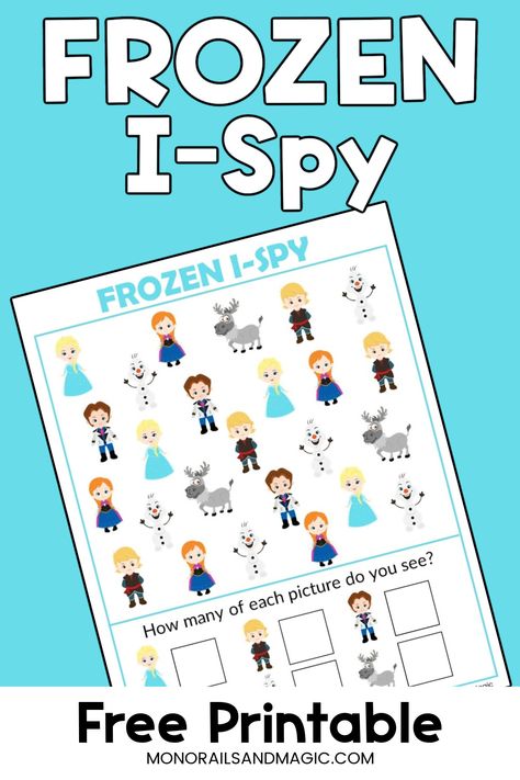 Frozen I-Spy Free Printable Activity - Monorails and Magic Road Trip Activity Book, Preschool Homework, Disney Printables Free, Frozen Activities, Frozen Free, Frozen Printables, Disney Activities, Simple Images, Frozen Kids