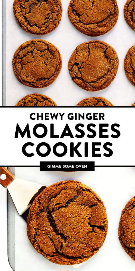 Chewy Ginger Molasses Cookies, Ginger Spice Cookies, Dessert Holiday, Cookie Recipes Chewy, Ginger Molasses, Ginger Molasses Cookies, Gimme Some Oven, Christmas Recipe, Ginger Spice