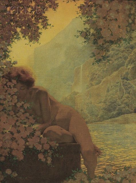 Maxfield Parrish, A Rock, Visual Art, Water, Flowers, Art