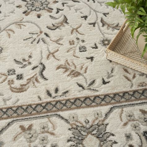 HomeRoots 8' x 10' Cream Floral Distressed Area Rug - 8' x 10' - Bed Bath & Beyond - 40100640 Farmhouse Area Rug Living Room, Distressed Area Rug, Neutral Area Rugs, Tan Rug, Flatweave Area Rug, Taupe Rug, Vintage Medallion, Construction Crafts, Rug Ivory