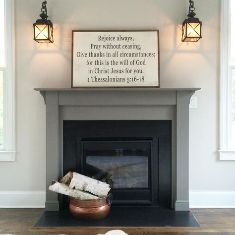 Sherwin Williams Agreeable Gray on wall Sherwin Williams Agreeable Gray, Painted Mantle, Mantel Styling, Grey Fireplace, Fireplace Redo, Fireplace Shelves, Paint Fireplace, Black Fireplace, Agreeable Gray