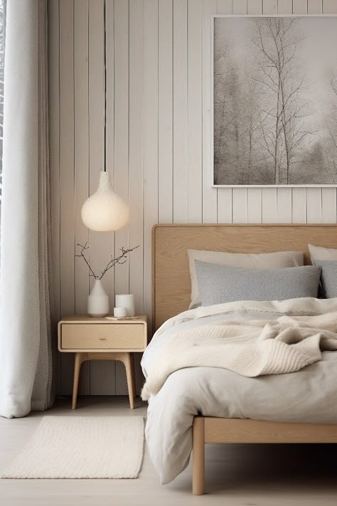 Scandic Interior Bedroom, Scandinavian Carpet Bedroom, White And Timber Bedroom, Muji Condo, Muji Bedroom Design, White Wooden Room, Light Wooden Bedroom, Muji Style Bedroom, Nordic Bedroom Scandinavian