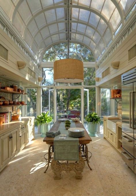 beautiful kitchen interior with large glass windows and doors // country house interior // vintage  antique white kitchen // wooden dining table: linked Los Angeles Mediterranean House, Carmel Houses California, Los Angeles House Interior, Bathroom Mediterranean Style, Mediterranean Style Mansion, Mediterranean Style Homes Interior, Greek Mansion, Los Angeles Houses, Olympus Aesthetic