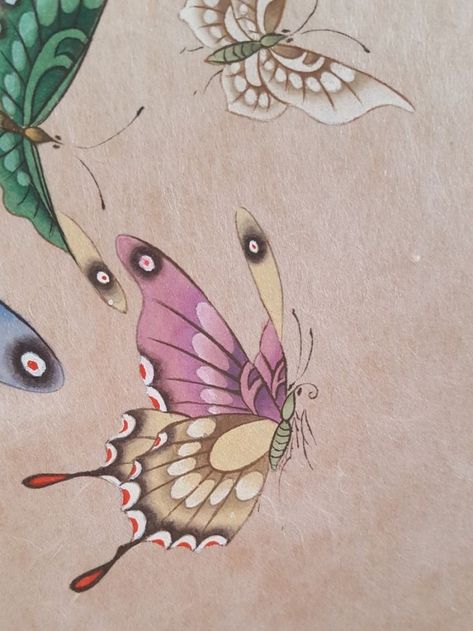 Vintage Tattoo Design, Korean Painting, Butterfly Illustration, Butterfly Drawing, Japanese Tattoo Art, Butterfly Painting, Korean Art, Japanese Painting, Chinese Painting