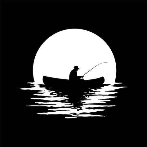 Vector silhouette man fishing at the moo... | Premium Vector #Freepik #vector #night #moon #construction #ocean Fishing Boat Silhouette, Fishing Silhouette Designs, Fishing Silhouette, Ship Silhouette, Boat Silhouette, Acrylic Paint Mediums, Boat Vector, Man Fishing, The Moo