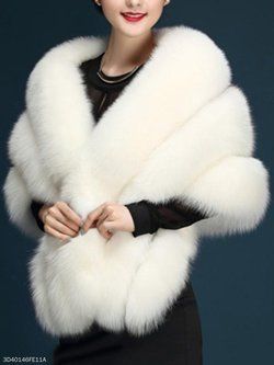 Long Sleeve Vintage Coats - Justfashionnow Faux Fur Coat Wedding, Bridal Cape Winter, Fur Shawl Wedding, Winter Coat Short, Faux Fur Shawl, Faux Fur Stole, Faux Fur Wrap, Winter Fur Coats, Fur Collar Jacket