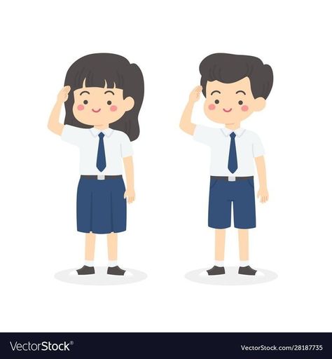 Independence Day Cartoon, School Uniform Images, Work Cartoons, Student Images, Independence Day Drawing, White Uniform, High School Uniform, Student Cartoon, School Uniform Kids